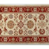 Handmade Cream & Red Wool Runner Rug, Floral Hallway Carpet Stair Runner