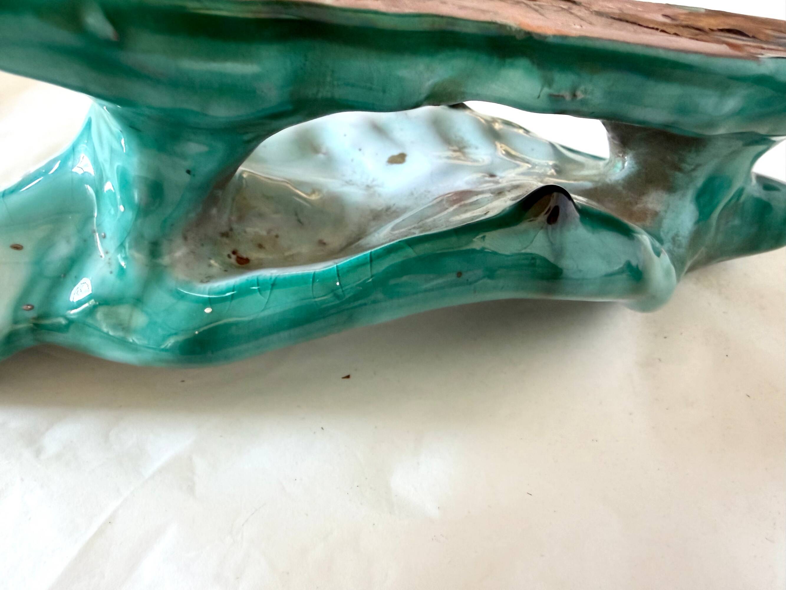 xPair of Handcrafted Teal Enameled Door Handles by Gabbianelli, Albisola, I