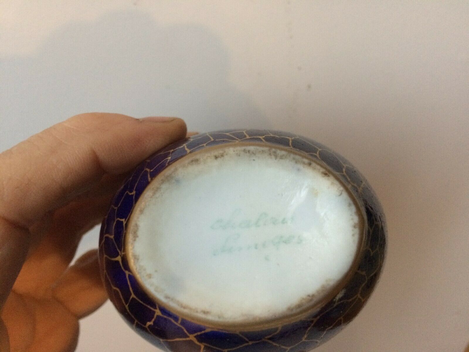 Vase in Limoges Chalais oven blue and gold