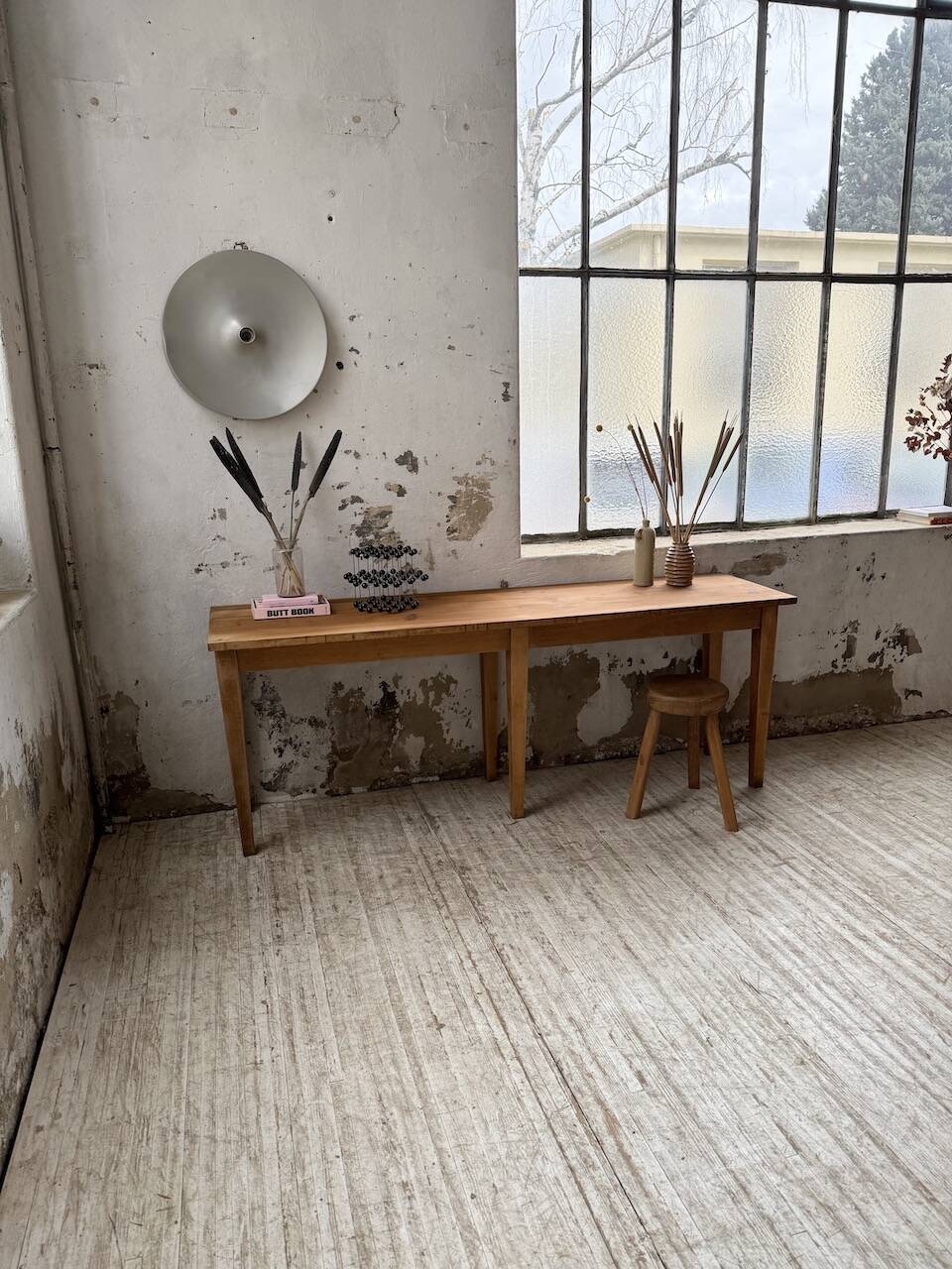 Oak and pine farmhouse console table