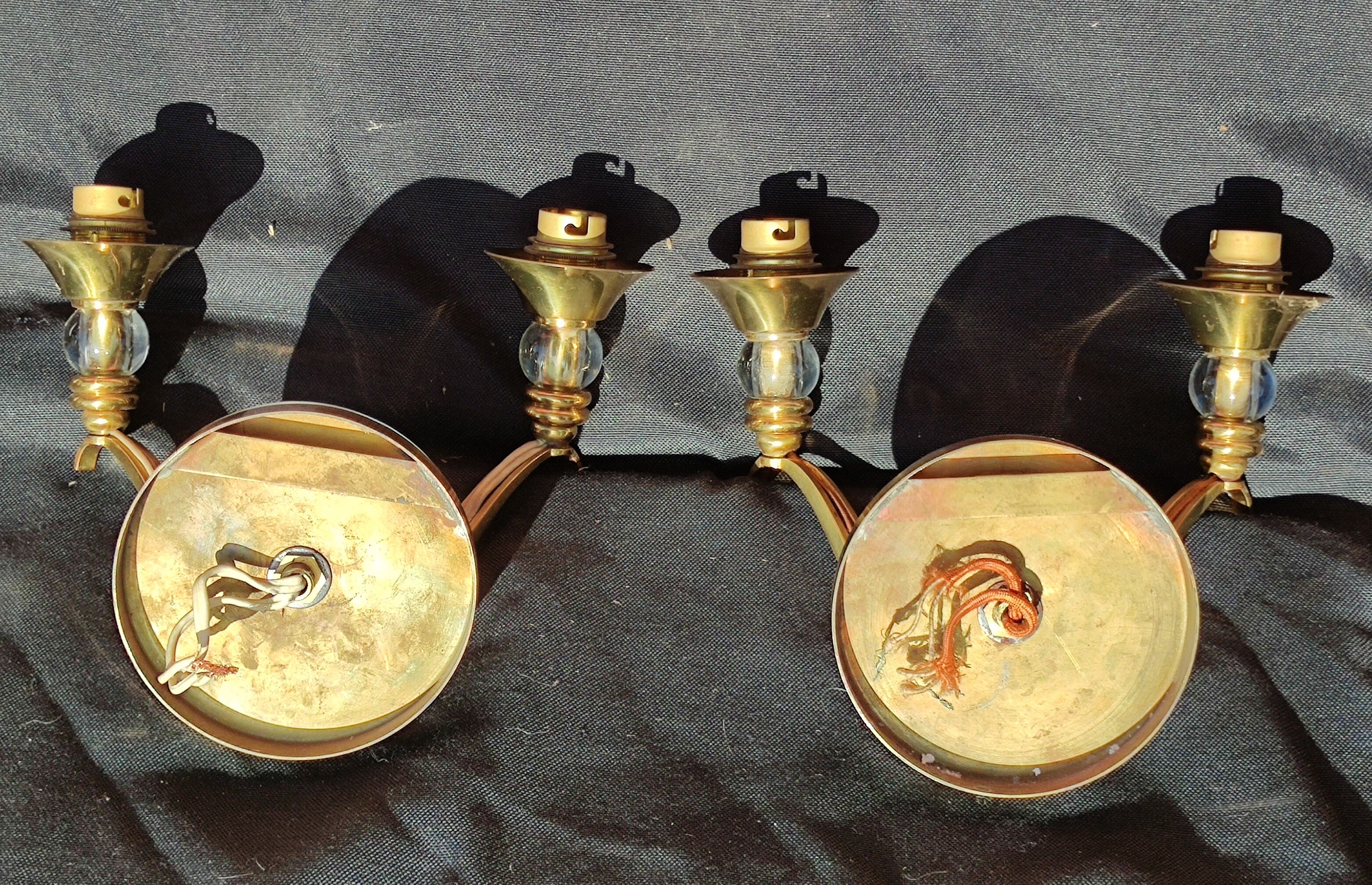 Pair of bronze and glass/neoclassical wall lamps