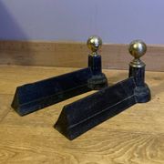 Pair of Napoleon III andirons from the 19th century in cast iron and brass