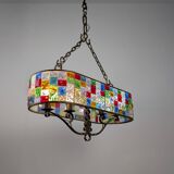 Large Italian Multi-Colored Hammered Crystal and Wrought Iron Chandelier