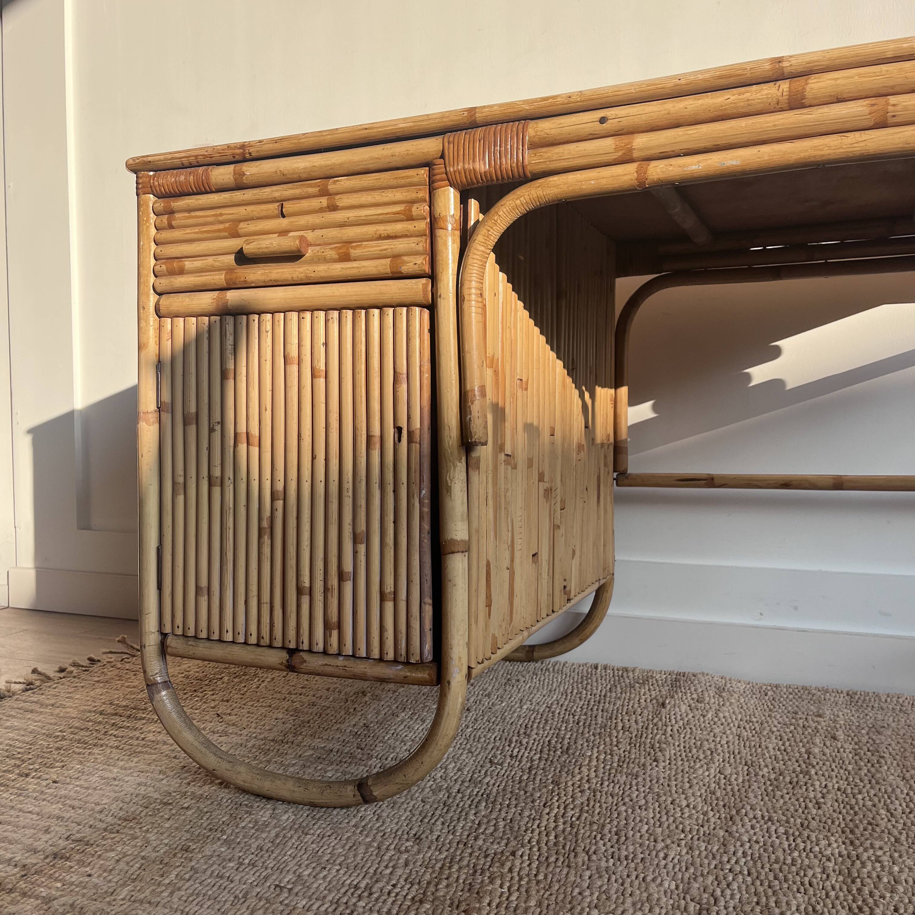 Mid-Century Vintage Bamboo Rattan Desk