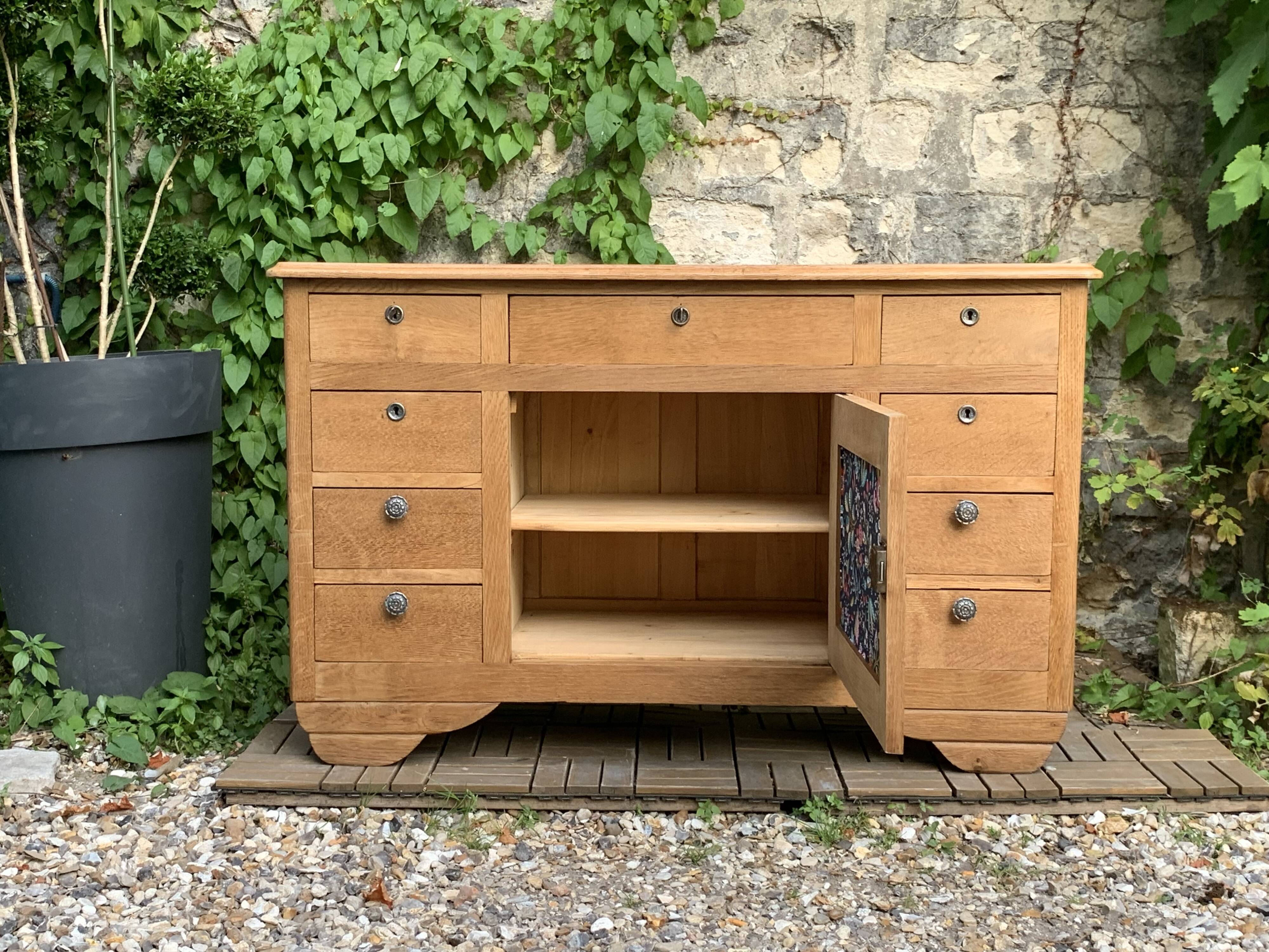 Buffet 9 tiroirs art déco chêne brut massif
