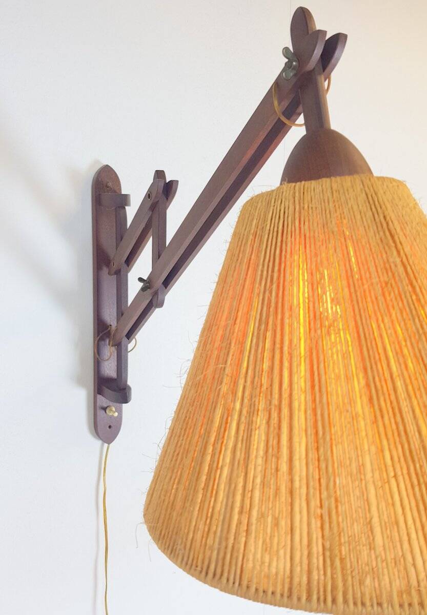 Scandinavian Teak and Hemp Scissors Wall Lamp by Ib Fabiansen for Fog & Mørup, 1950s