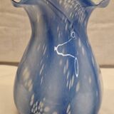 Vase ancien verre soufflé Bleu et blanc rétro vintage