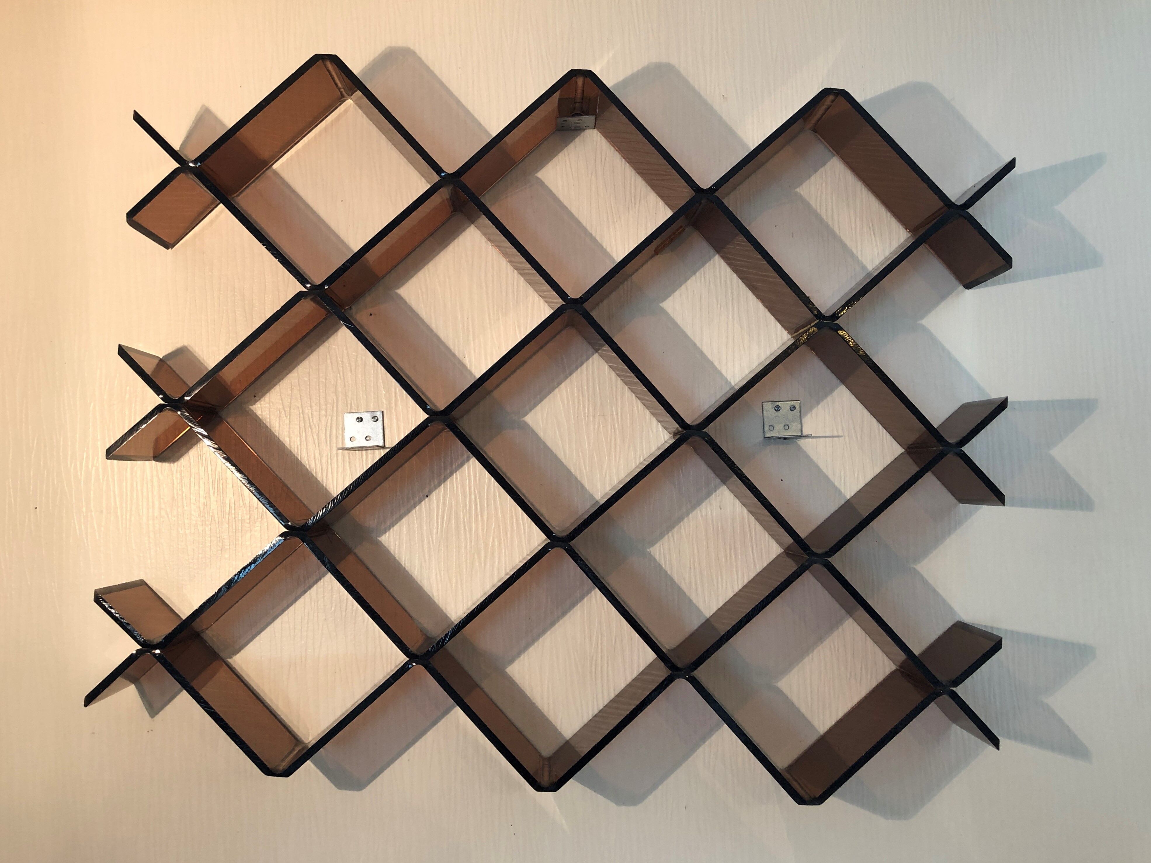 Étagère murale vintage en plexiglas fumé, années 70