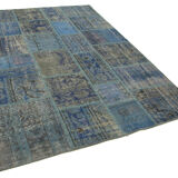 Handwoven oriental vintage 175 cm x 247 cm blue patchwork carpet