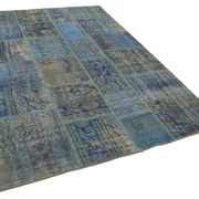 Handwoven oriental vintage 175 cm x 247 cm blue patchwork carpet