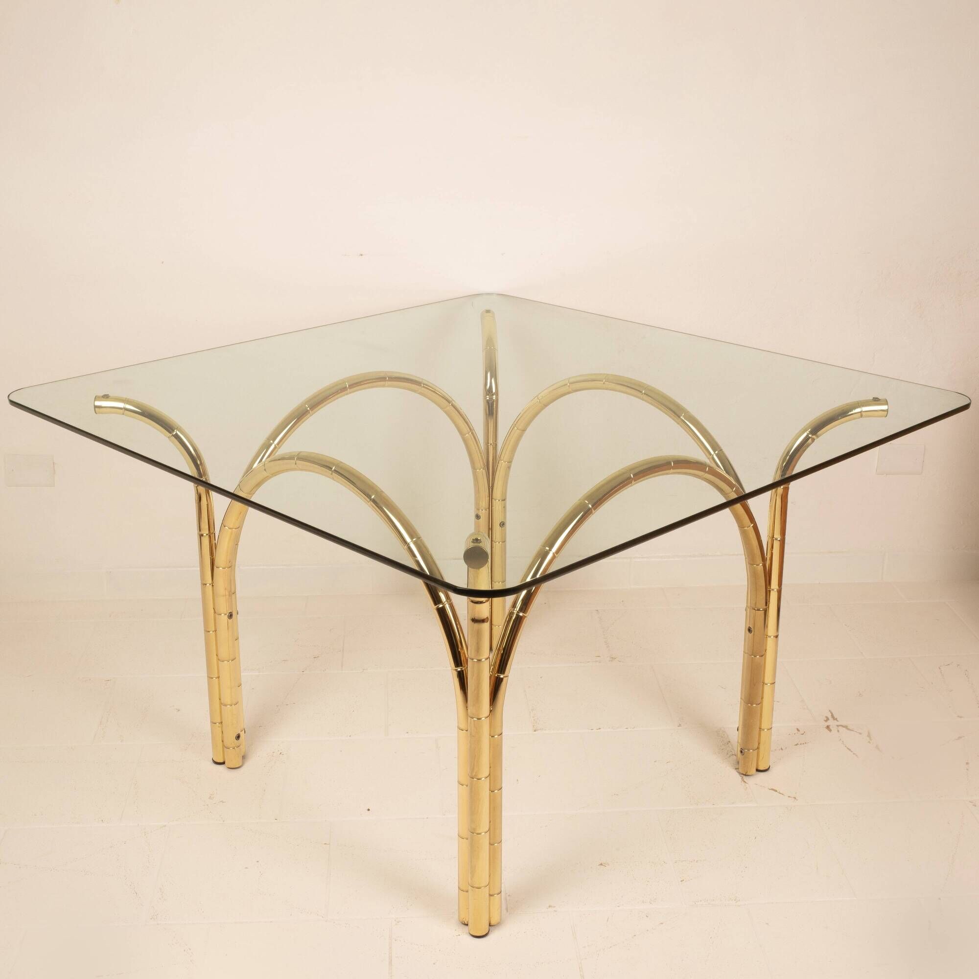 Glass and Brass Table, Italian Manufacture, 1970