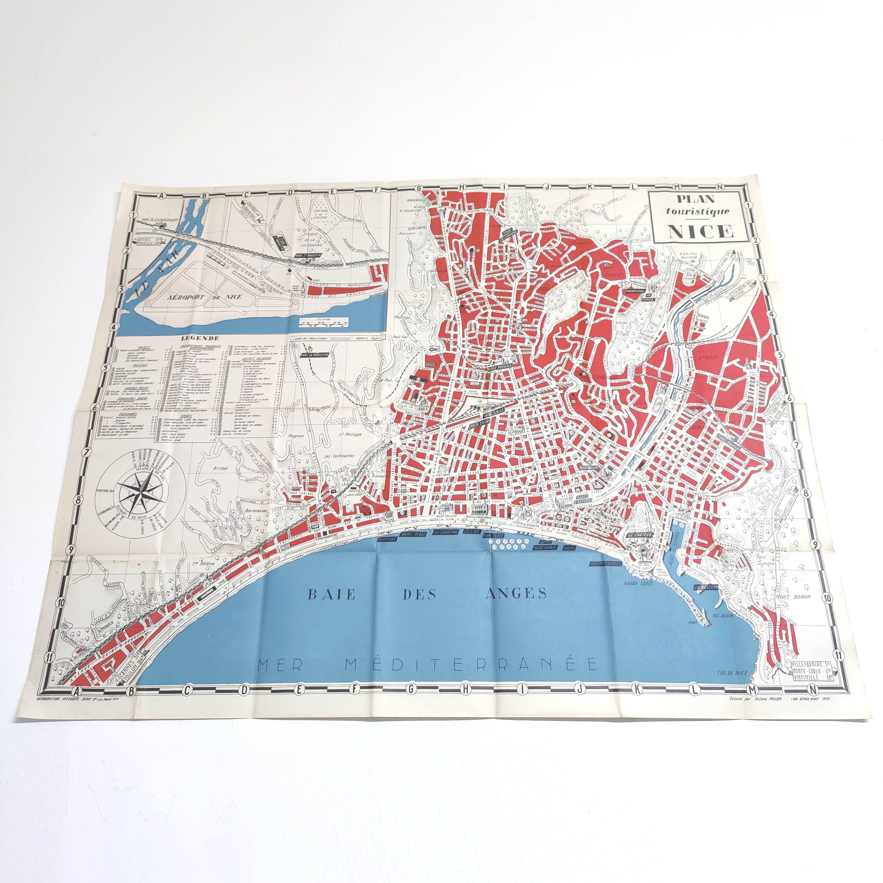 Tourist map of Nice 1950 French Riviera
