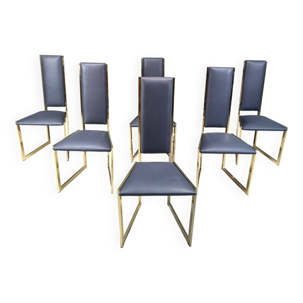 Chaises de salle à manger en laiton vintage, ensemble de 6 - années 1970 — Beyit