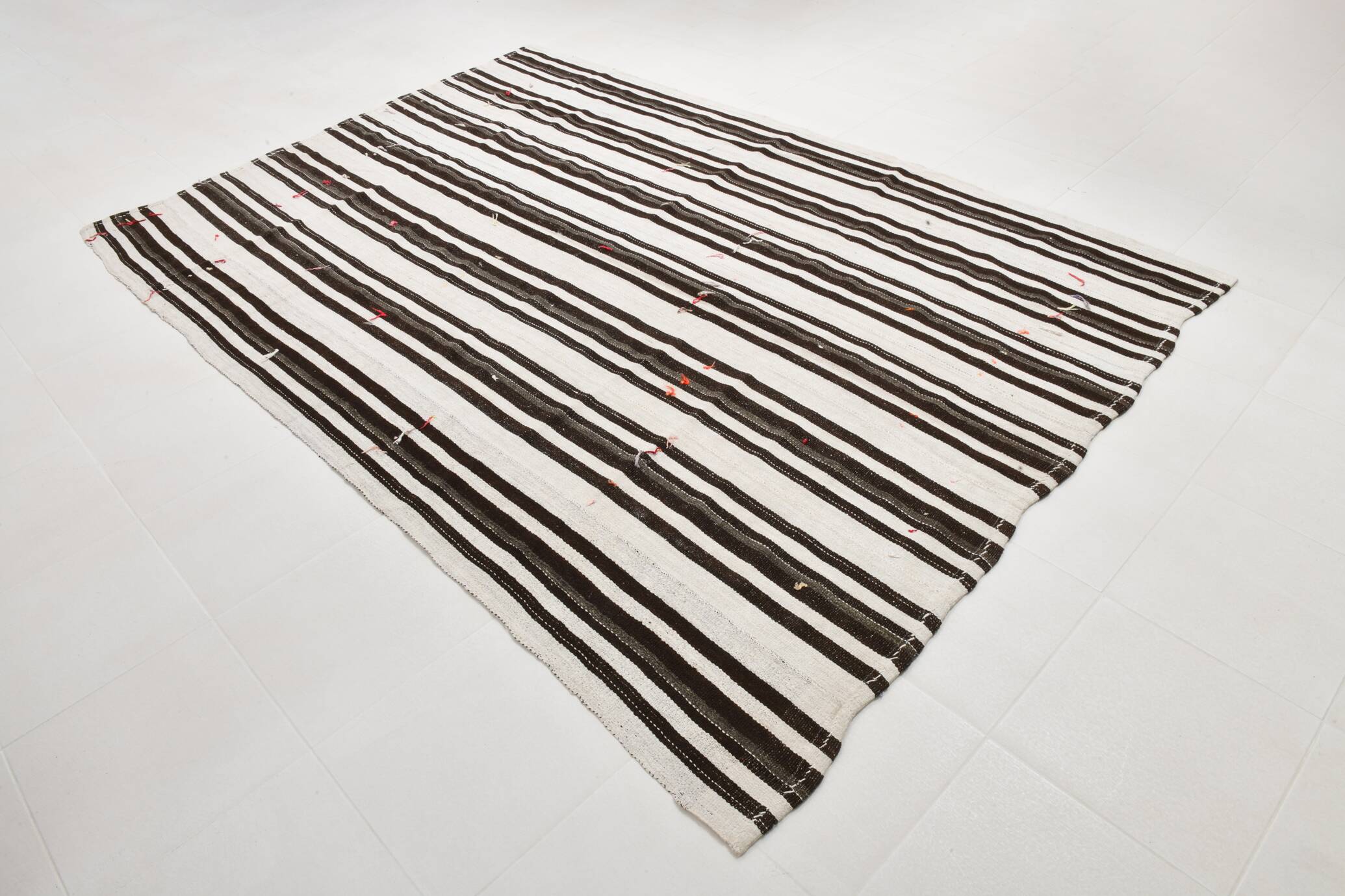 7x10 Beige & Brown Handwoven Turkish Kilim Rug, 206x304 Cm