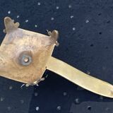 candle holder with handles, in vintage chiseled golden brass