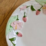 Vintage Portuguese earthenware dish with strawberries and pink flowers