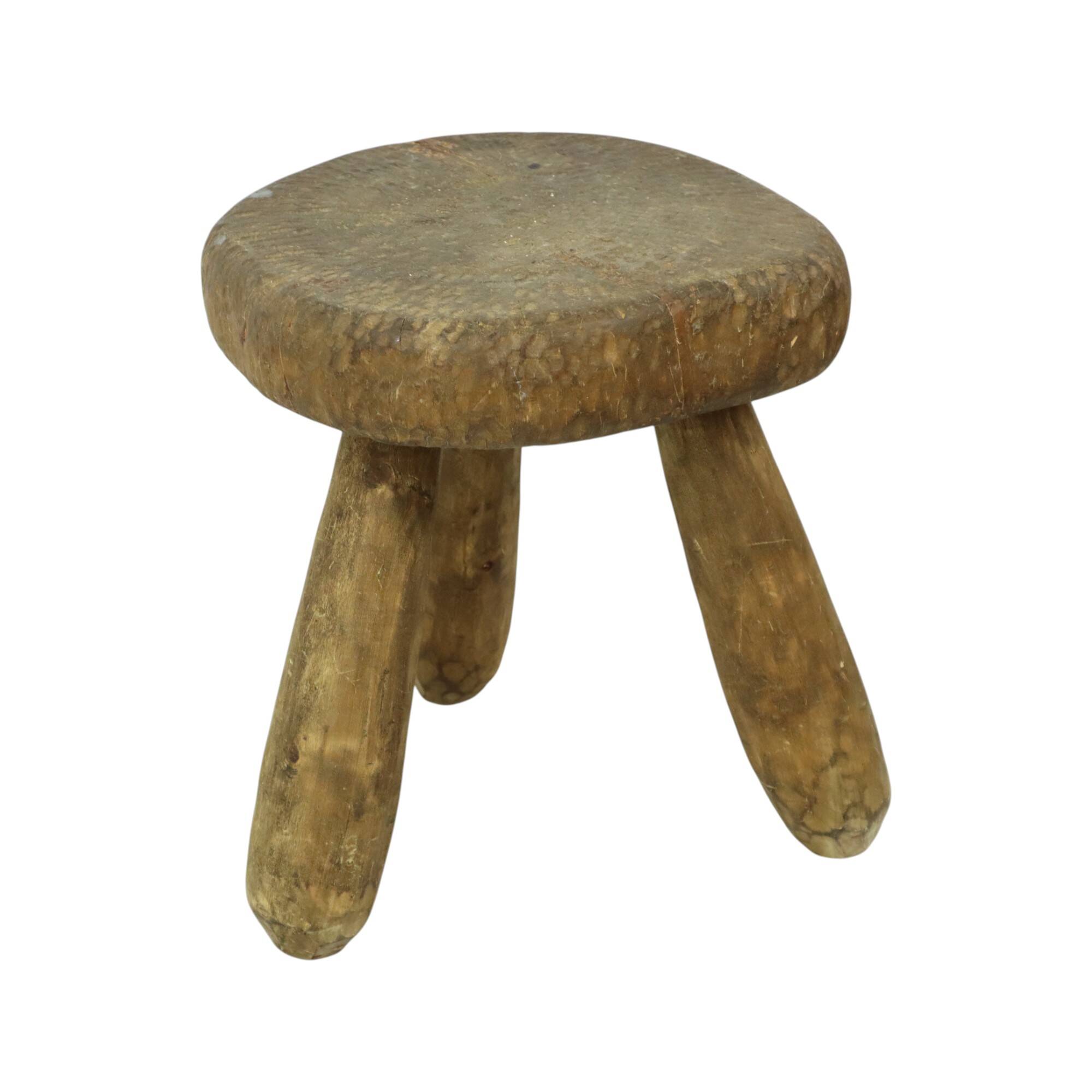 Old Rustic Tripod Stool Milk Stool Brutalism Style