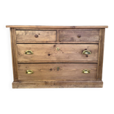 Commode ancienne en bois massif – 4 tiroirs – poignées coquille laiton doré