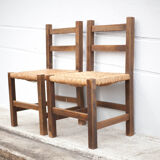 Pair of wooden and straw chairs