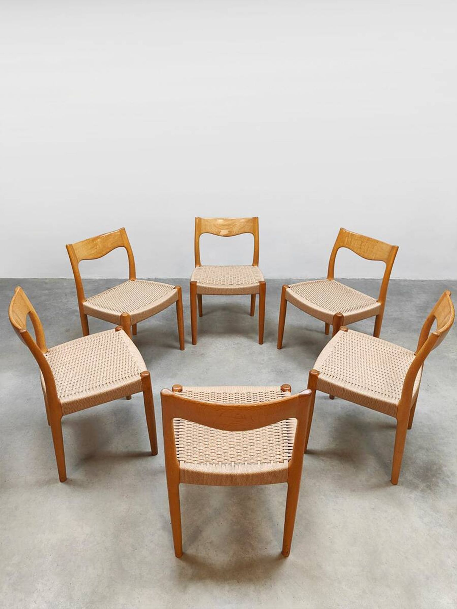 Chaises de salle à manger danoises vintage en corde de papier en chêne 'Wabi-Sabi'