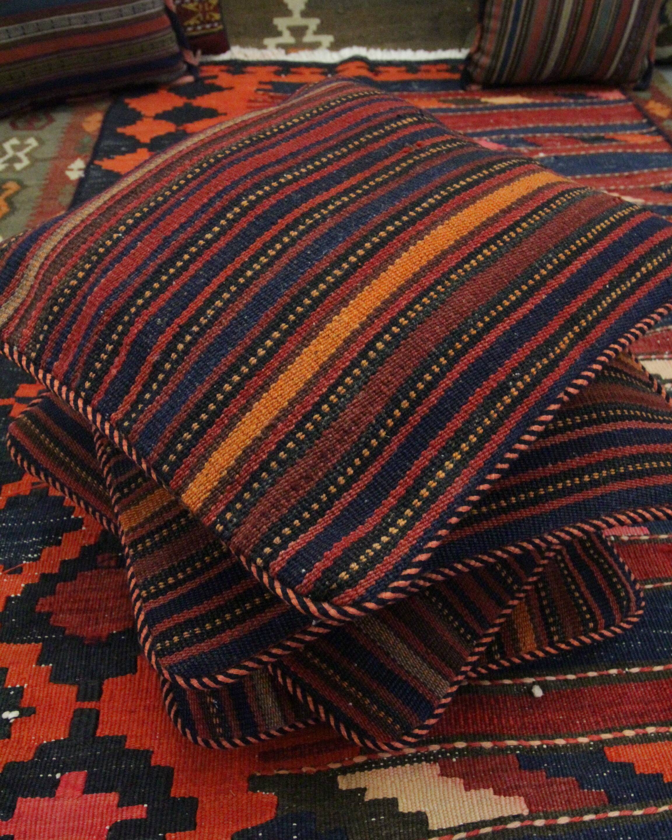 Bold Striped Wool Kilim Cushion Cover Handmade Scatter Pillow 35x35cm