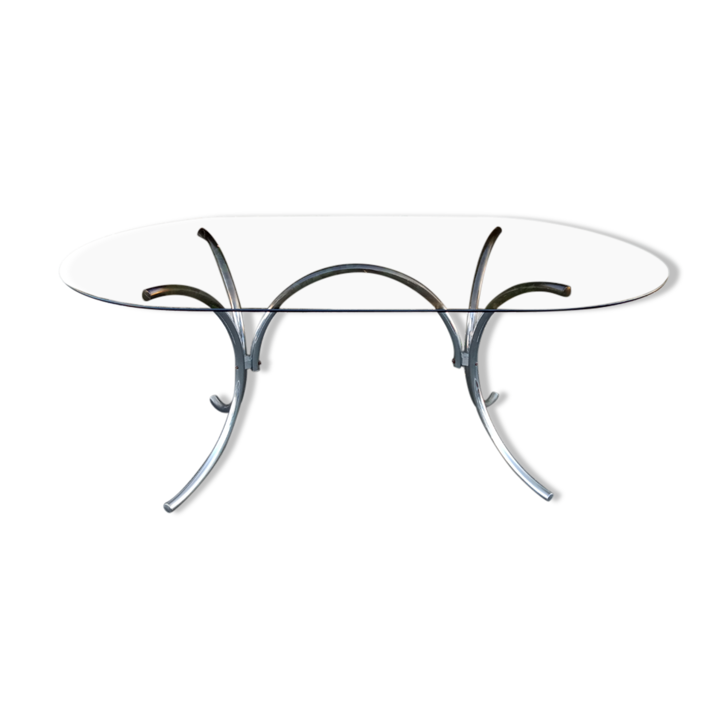 Oval table smoked glass and chrome 70s