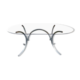 Oval table smoked glass and chrome 70s