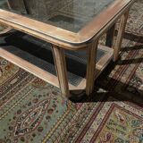 Wood, cane and glass coffee table
