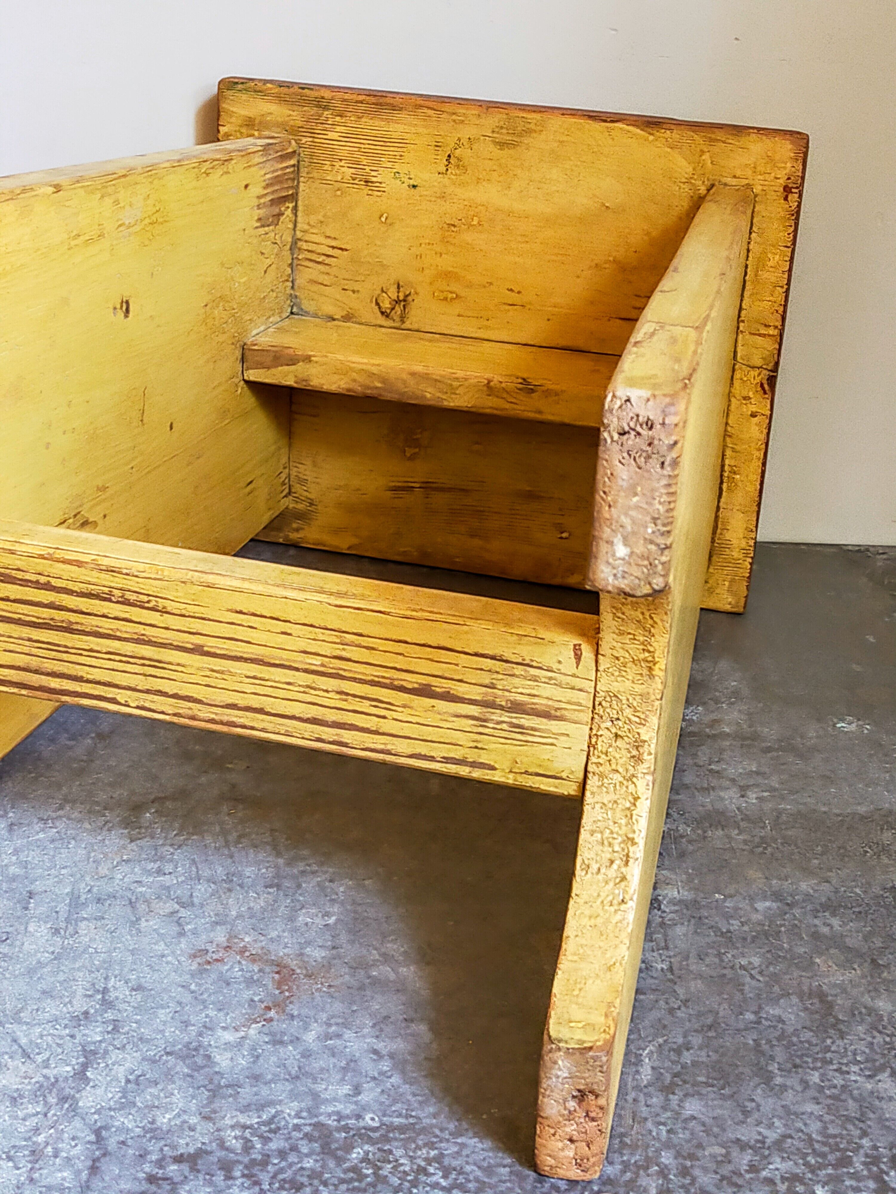 Art-populaire workshop stool in patinated painted wood