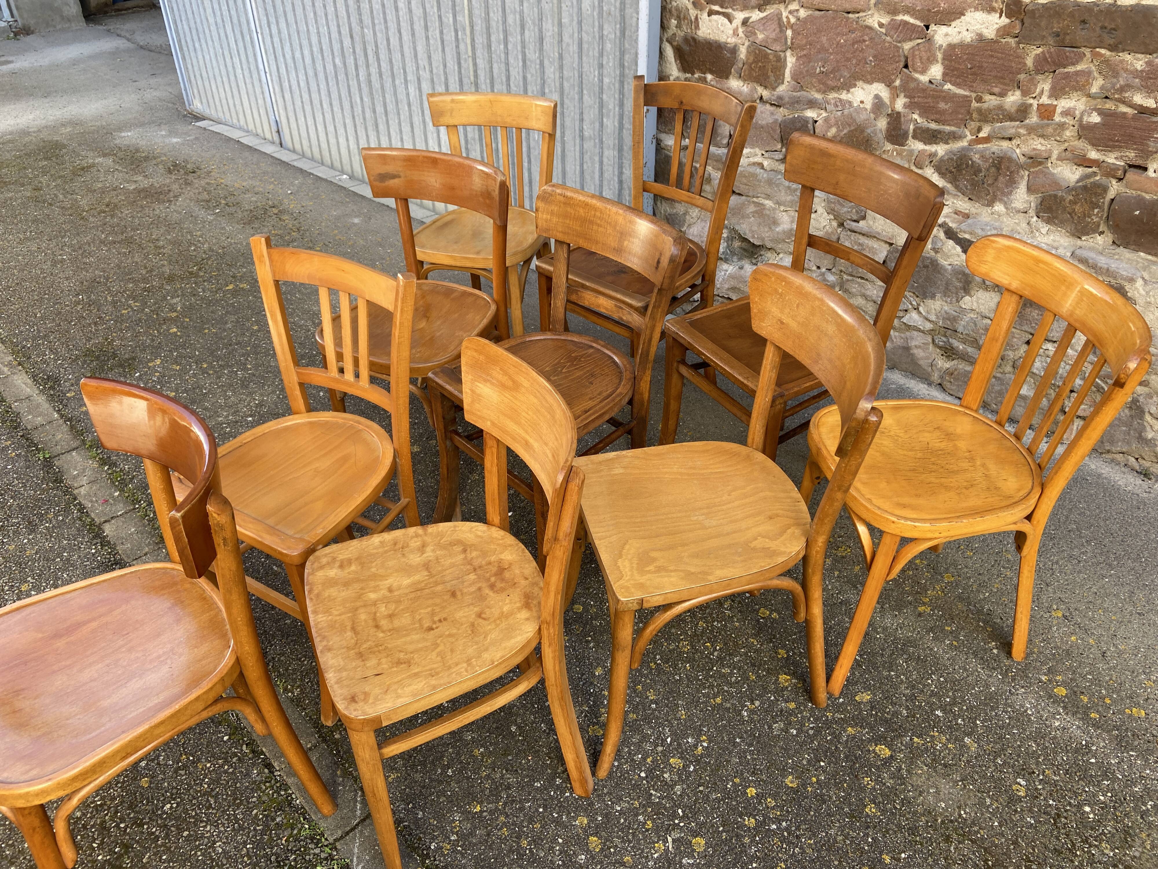 Set of 10 Thonet Fischel bistro chairs mismatched restaurant bentwood bent Brasserie