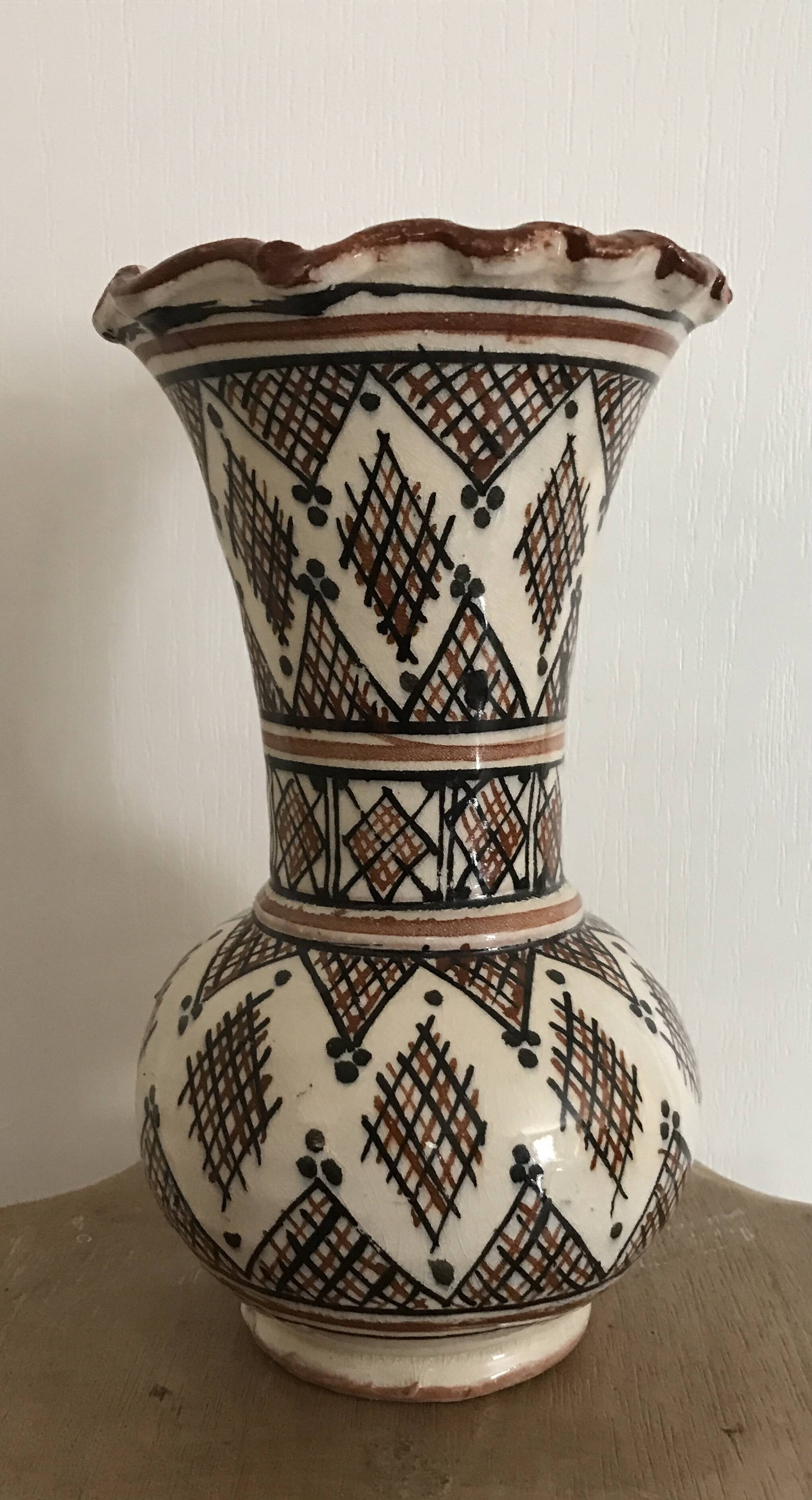 Vintage safi glazed ceramic vase with collar