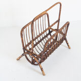 Vintage rattan magazine holder, France 1960
