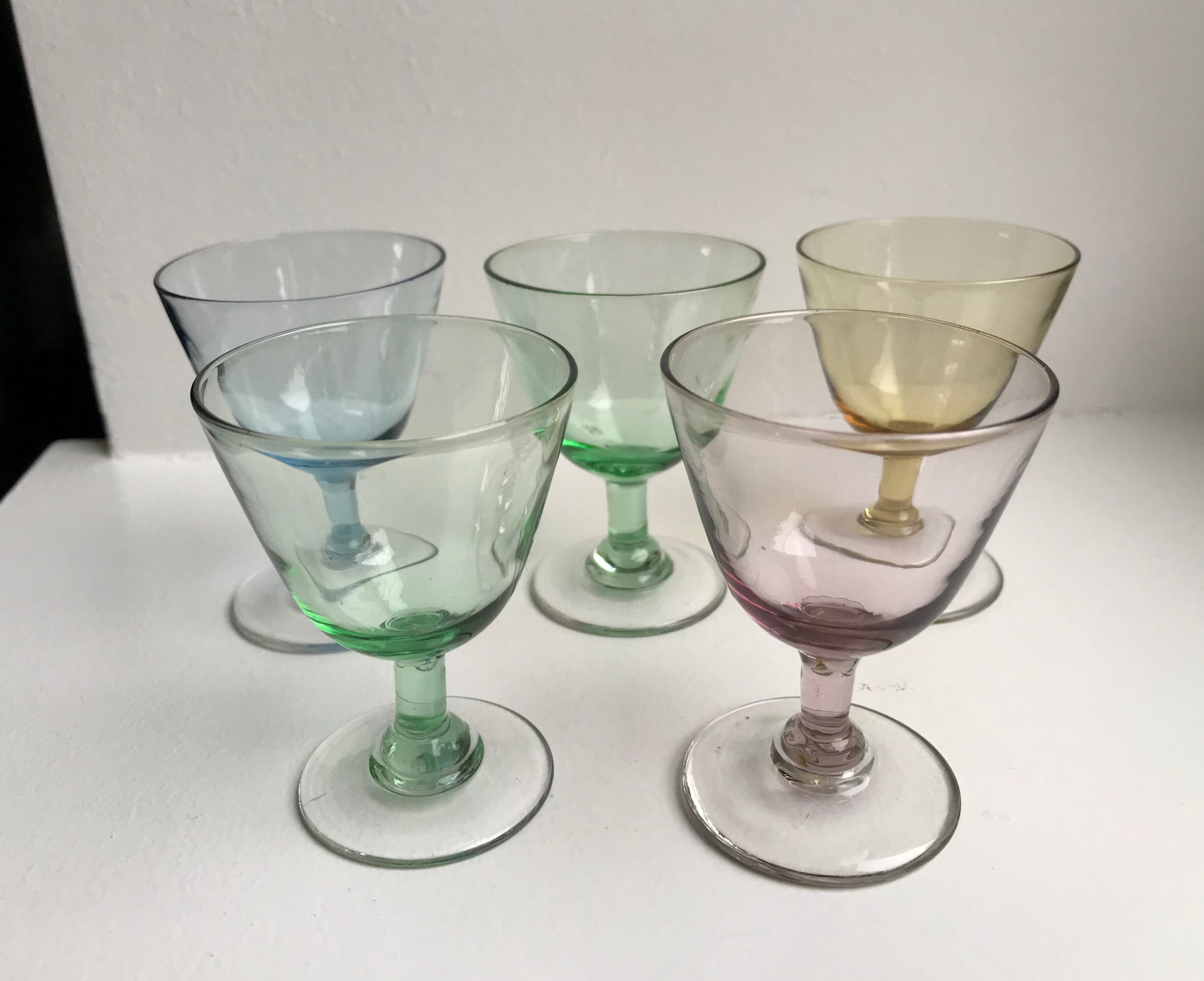 Set of 5 glasses with colored glass shot shot 70s