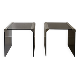 Design bedside table in metal & smoked glass, Roche Bobois 1970.