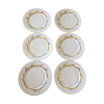 6 flat plates porcelain of Limoges jean Louis Coquet