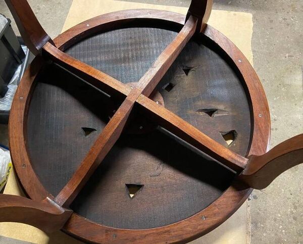 Mobilier d'Art Populaire Table Basse Circulaire Bois Massif Sculpté Années 30/40