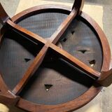 Mobilier d'Art Populaire Table Basse Circulaire Bois Massif Sculpté Années 30/40