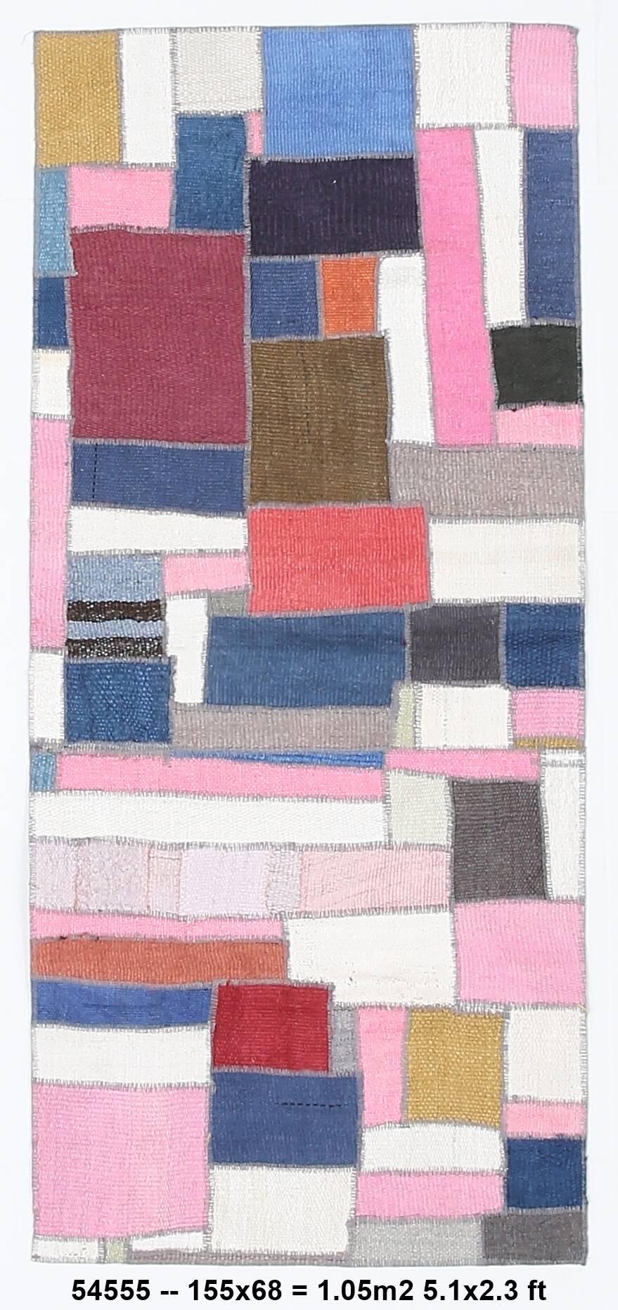 2x5 Pink & Blue Contemporary Kilim Runner Rug, 68x155Cm