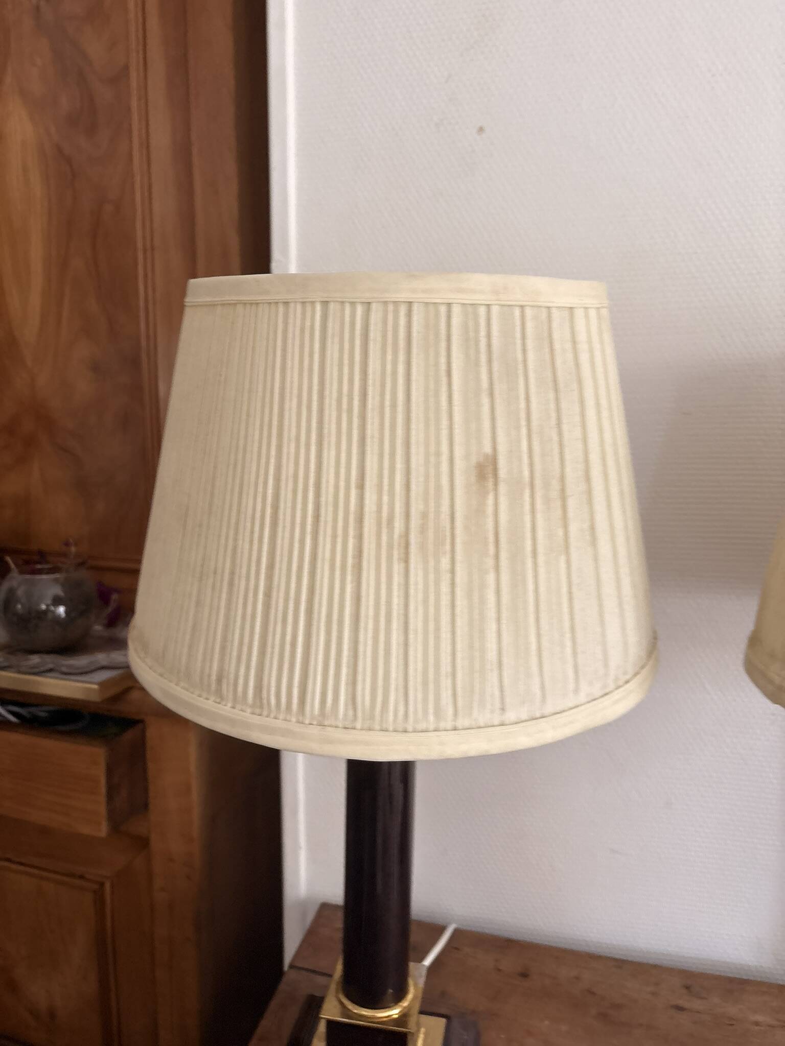 Pair of Neo-Classical Burgundy Lamps with Jansen Style Shades, Chic Le Dauphin