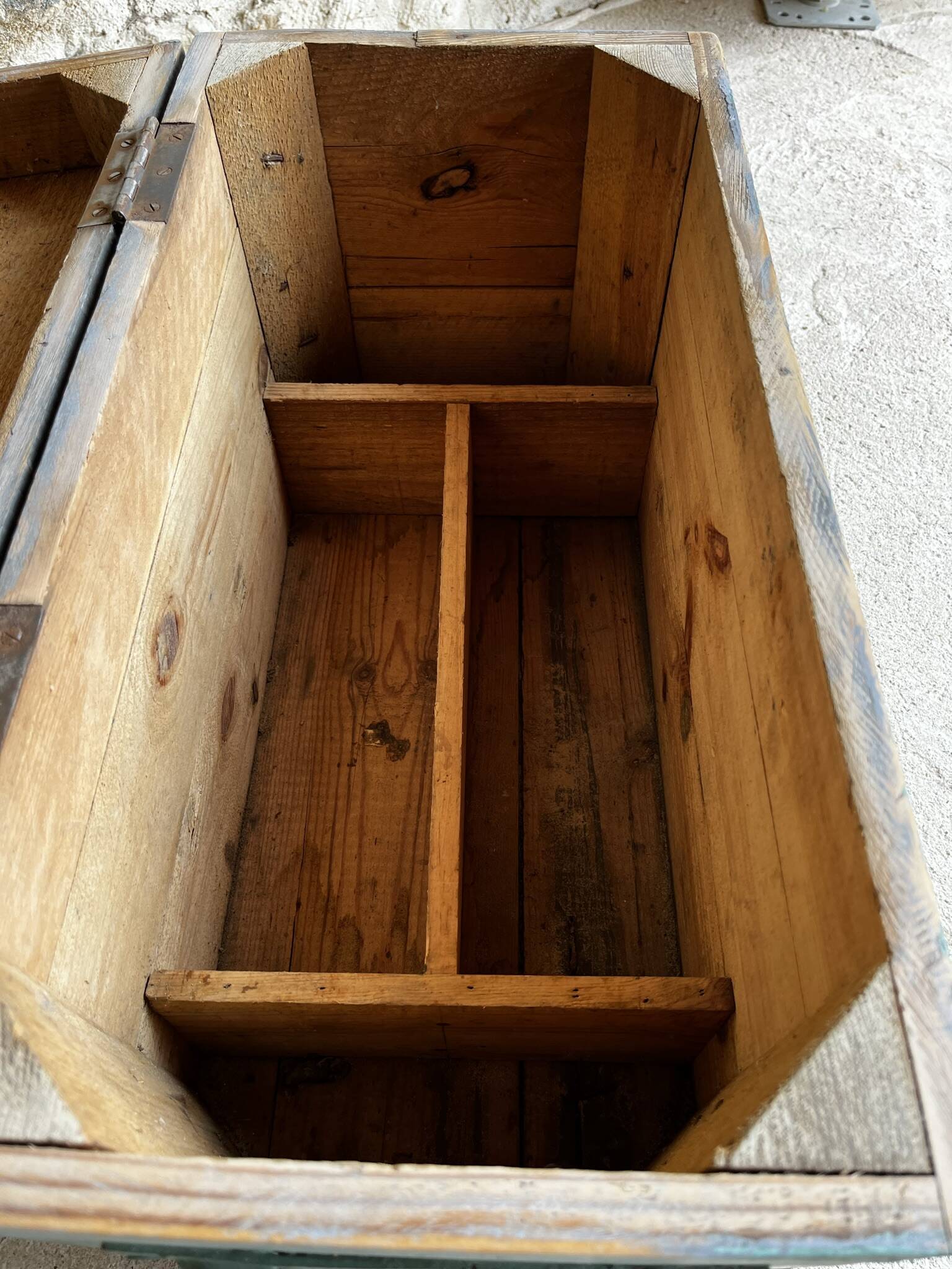 Patinated green wooden chest
