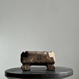 Solid wood (monoxyl) side table, organic shape, black color