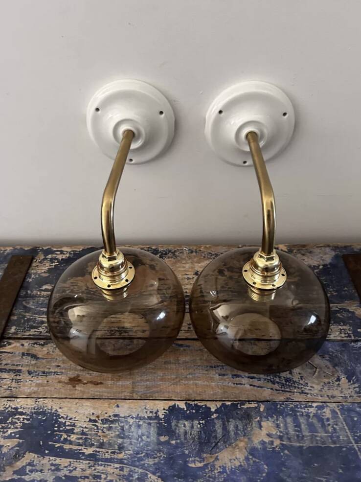 Pair of smoked glass wall lights