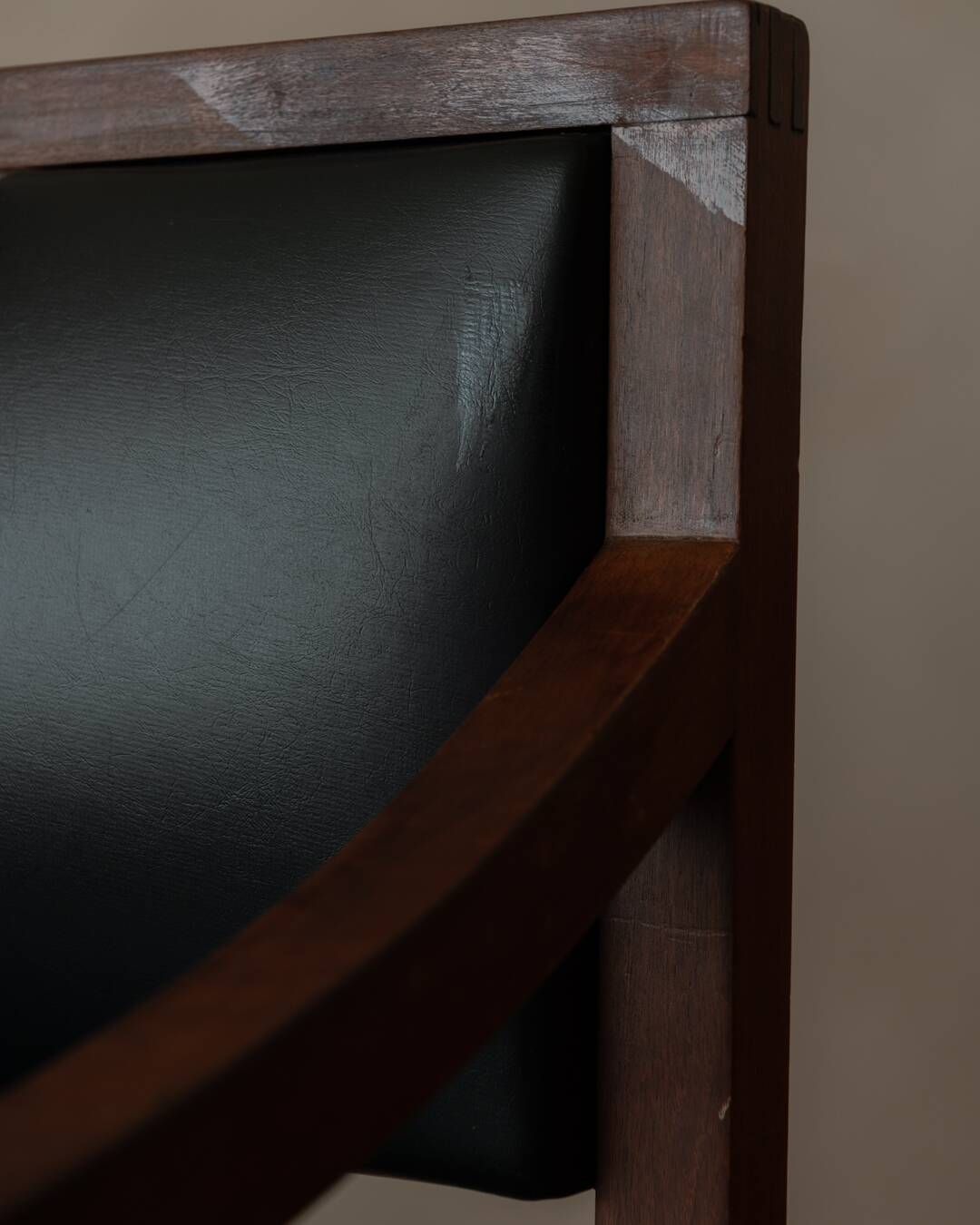 Vintage wooden armchair in black leatherette, Scandinavian style