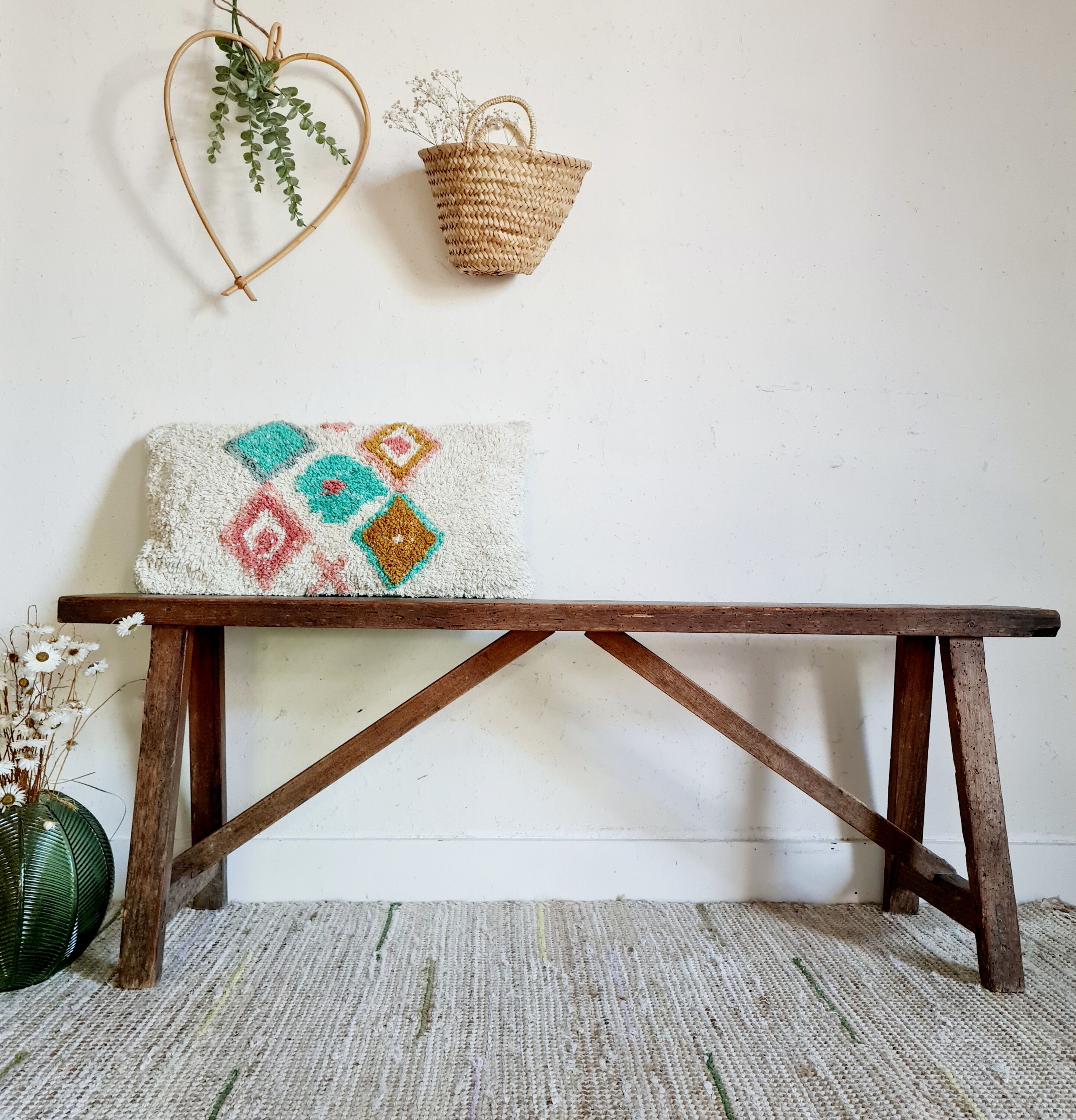 Old wooden country farmhouse bench