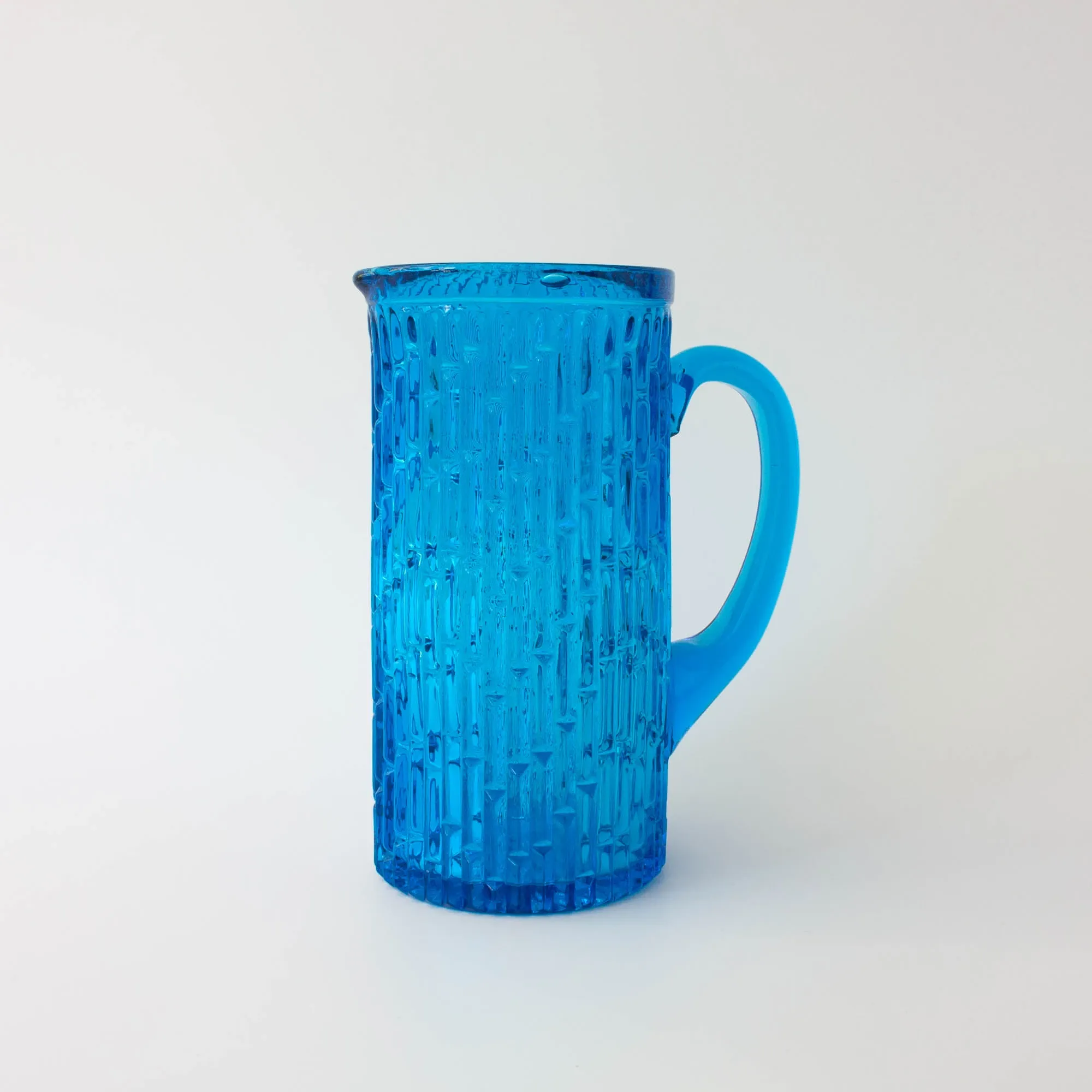 Vintage 1970s IVIMA Blue Glass Jug and Six-Glass Set