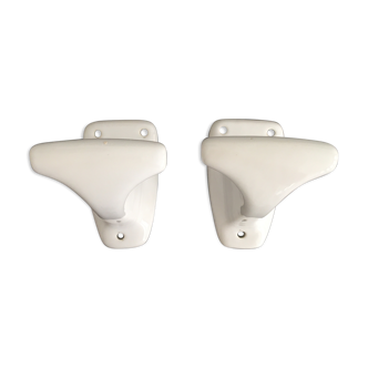 Pair of retro white porcelain hooks