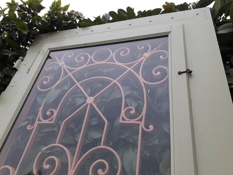 Entrance door 264x99cm old walnut oak wrought iron grille glass panel