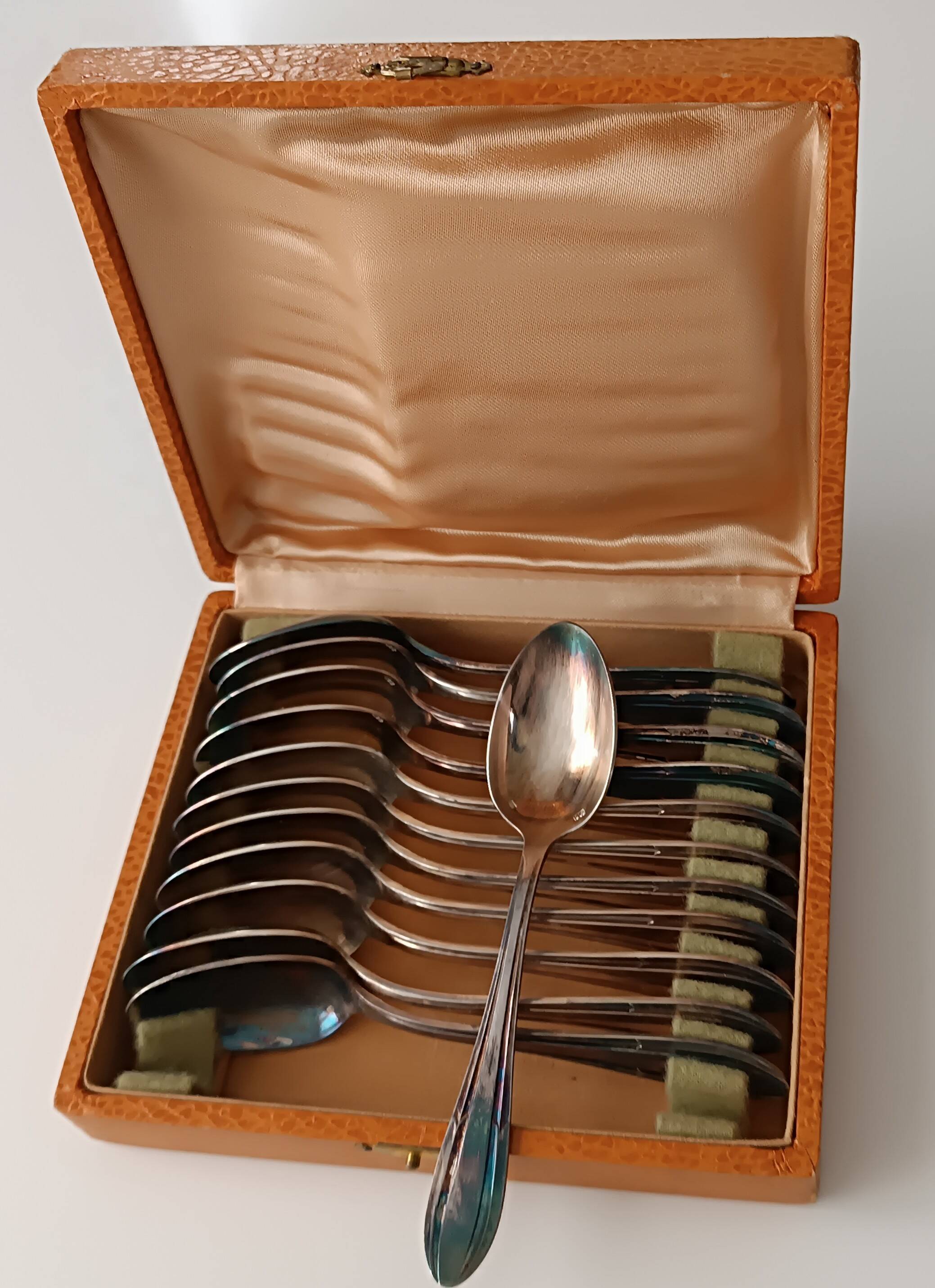 Box of 12 silver-plated metal teaspoons JM