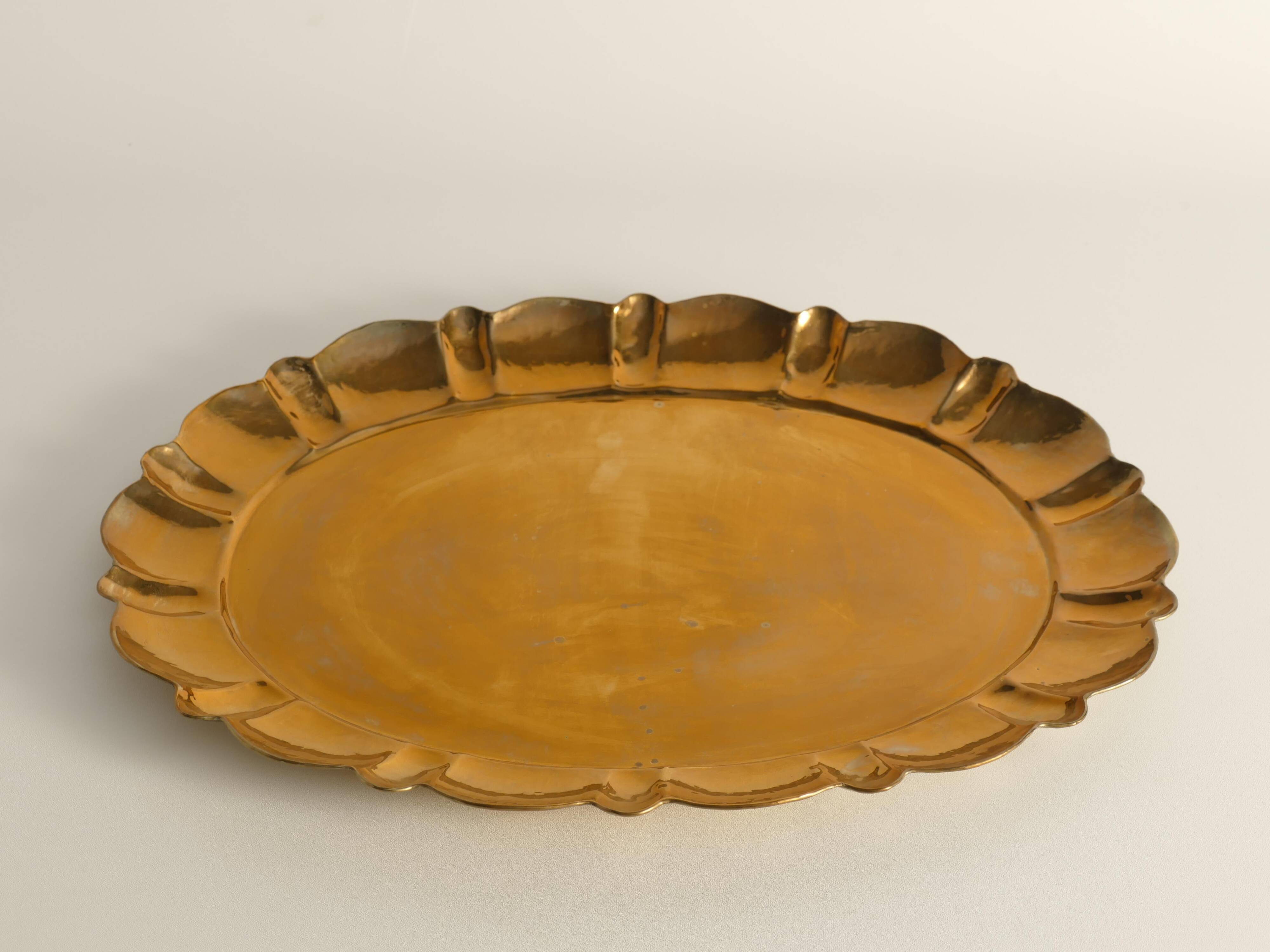 Hollywood Regency Large Oval Brass Tray by Firma Lars Holmström, Sweden 1940's