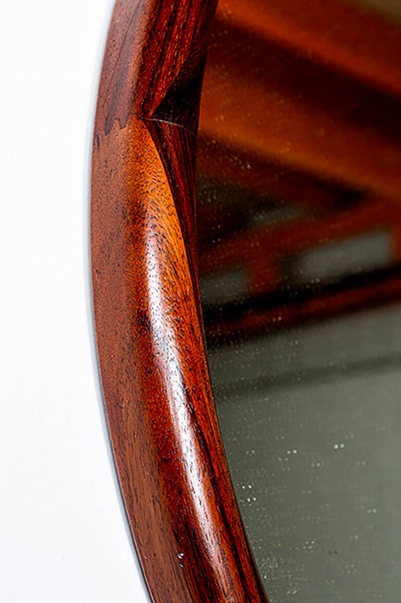Large round Danish rosewood mirror by Vildbjerg Mobelfabrik 1960.
